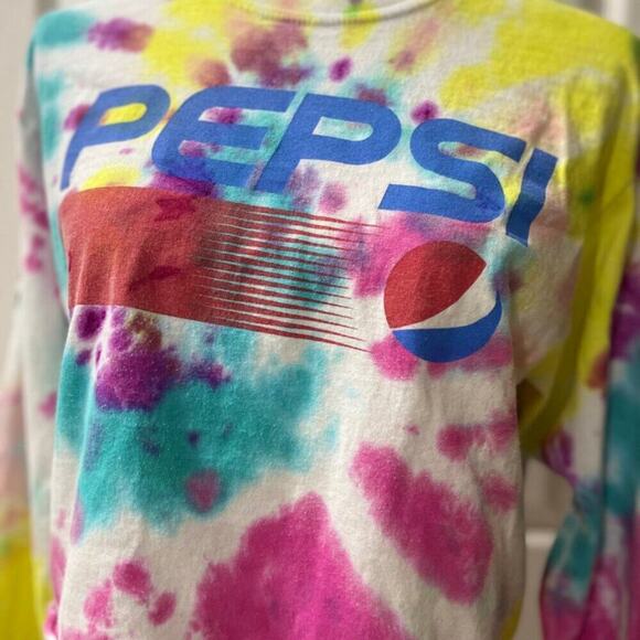PEPSI TIE DYE CROPPED T-SHIRT LONG SLEEVE SZ MEDIUM 100% COTTON RETRO AESTHETIC - Picture 3 of 16